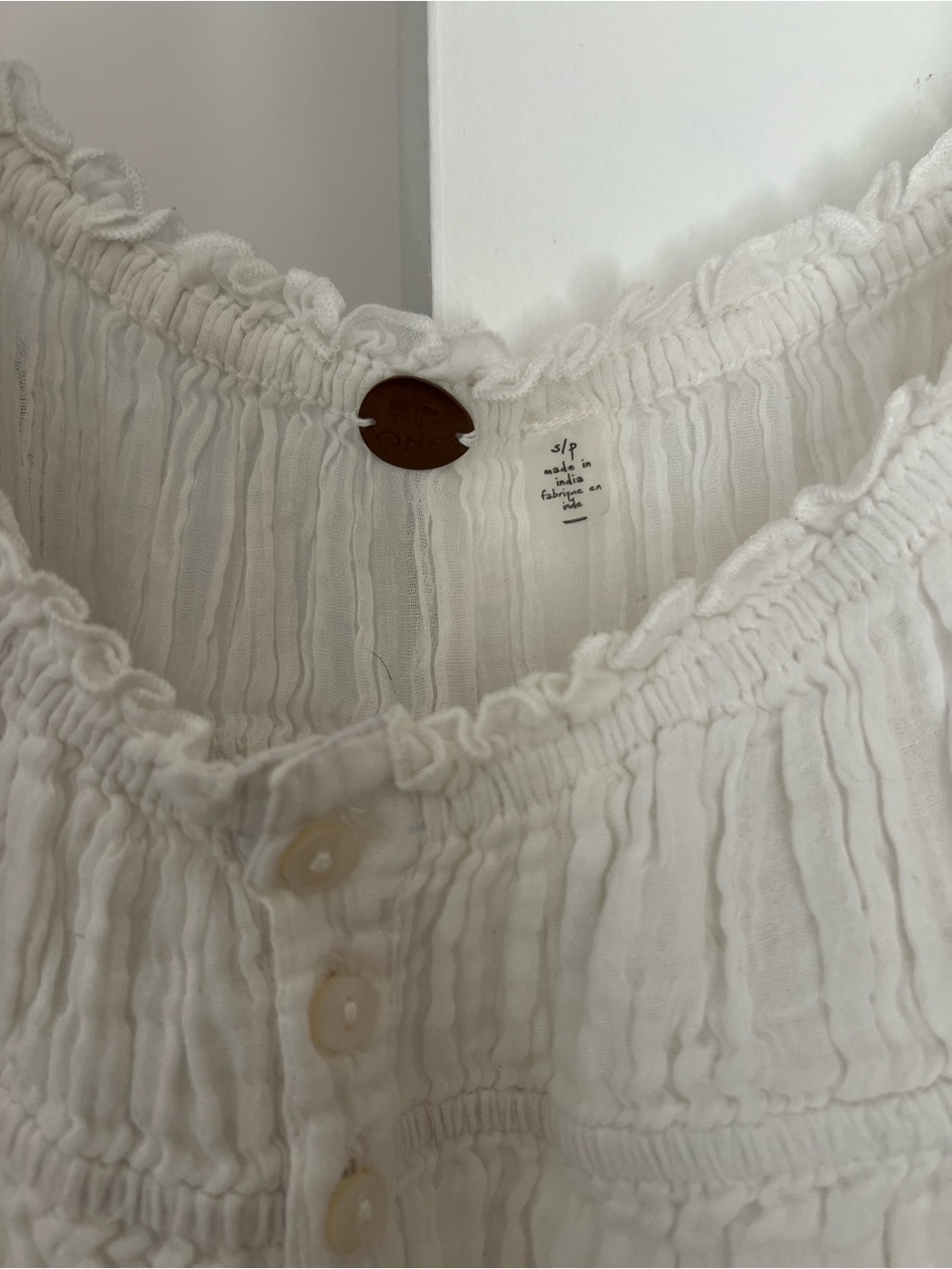 Free People White Ruffled Button-Front Blouse - Picture 2 of 2